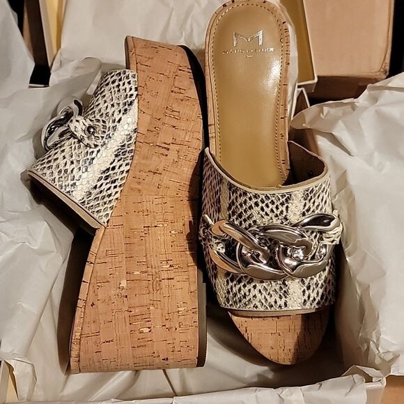 NWT Marc Fisher Ltd  Leather Veneda platform slide sandals in Roccia Lea… - Picture 10 of 16